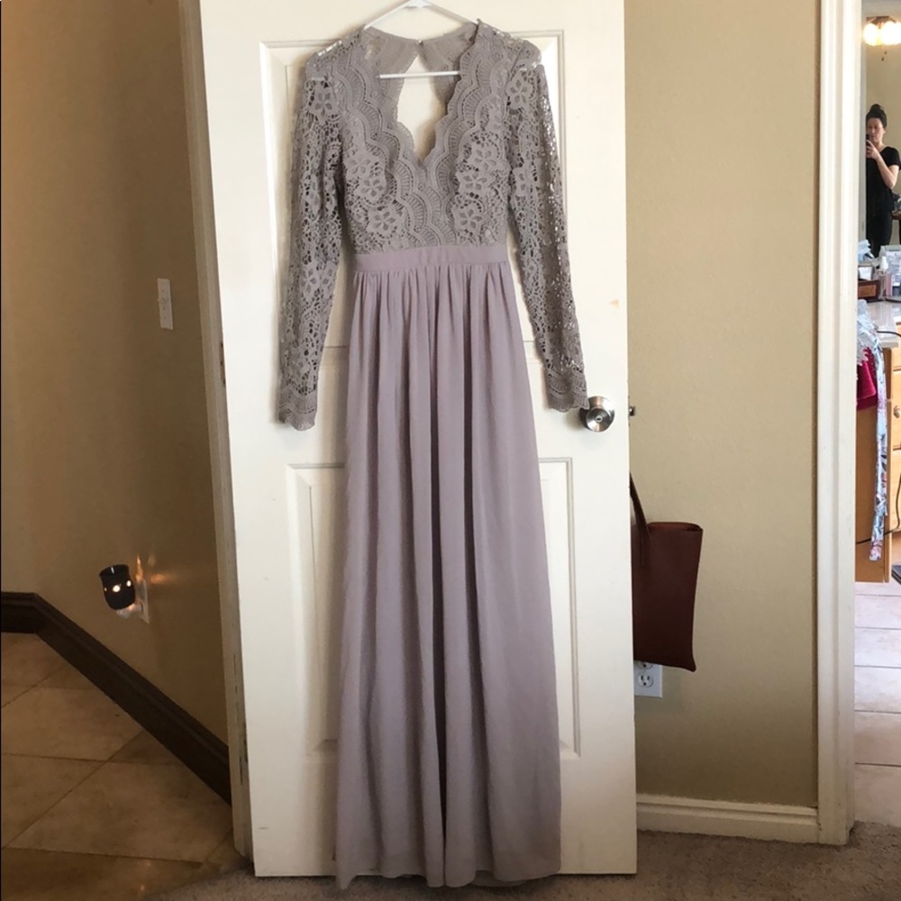 Gray, long-sleeved, lace dress